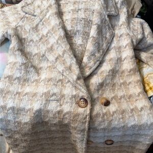 SHEIN Cream Houndstooth Blazer